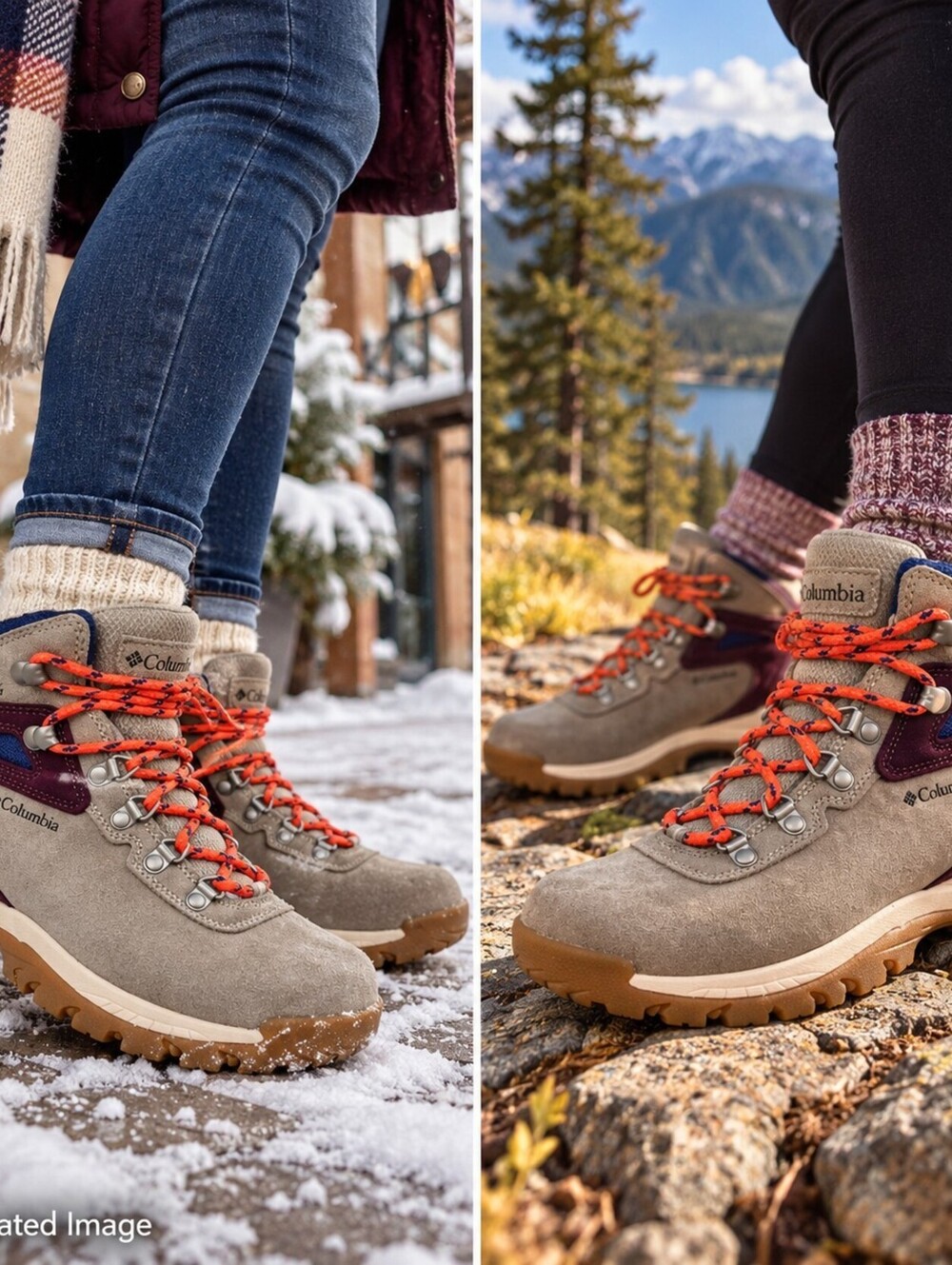 Columbia Newton Ridge Plus Waterproof Amped Hiking Boots Women 7.5 Gray Burgundy